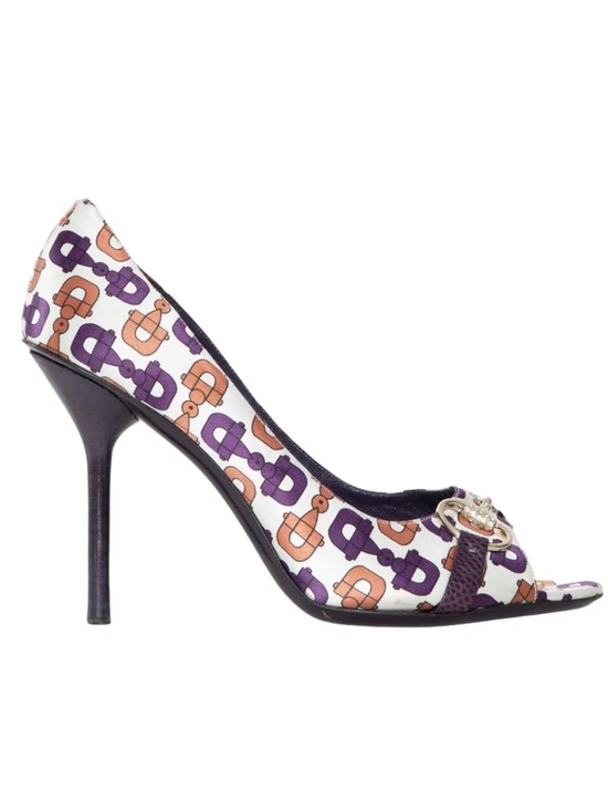 Gucci Shoes - Gucci Vintage Satin Horsebit Crystal Open Toe Heels 8.5
